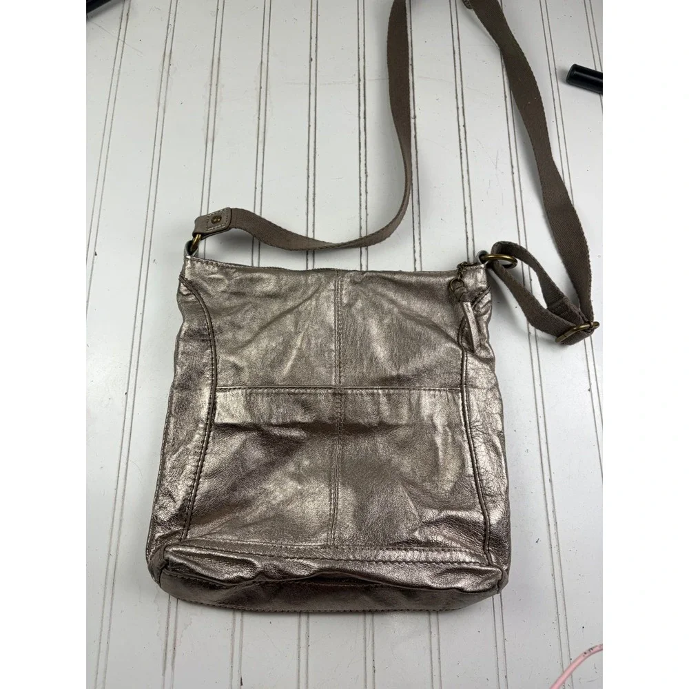 The Sak Vintage Y2K Bronze Metallic Pewter Leather Crossbody Messenger Bag